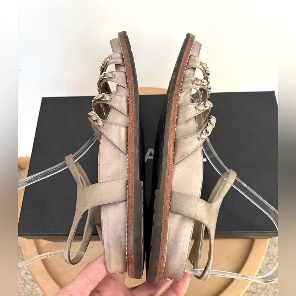 Chanel Satin Chain Strap CC Logo Sandals